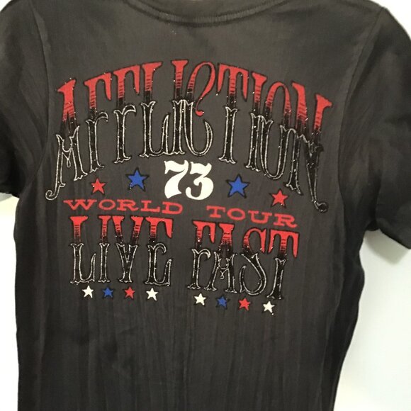 Affliction American Customs Live Fast Deep V-Neck T-Shirt Size L - Picture 10 of 12